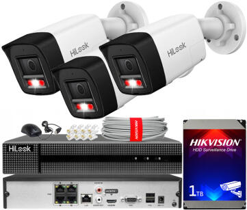 Zestaw do monitoringu IP 8Mpx 4K, 3 Kamery IPC-B180HA-LUF/SL Live Guard, PoE  - HiLook by Hikvision | IPC-B180HA-LUF/SL(x3) POE KIT