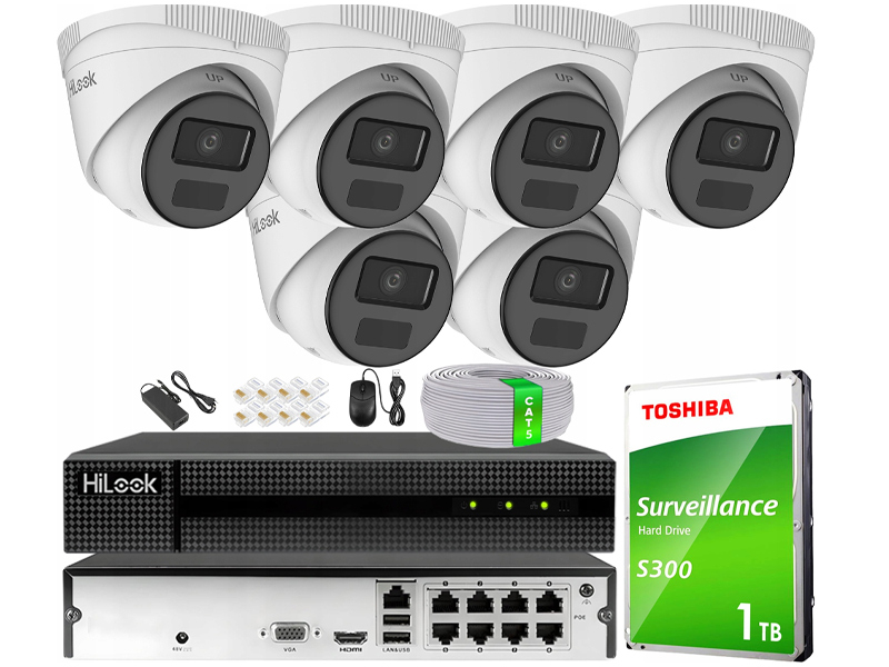 Zestaw do Monitoringu IP 4Mpx , 6 Kamer IP, Rejestrator 8ch PoE - HiLook by Hikvision | IPCAM-T4-P + NVR-8CH-4MP/8P