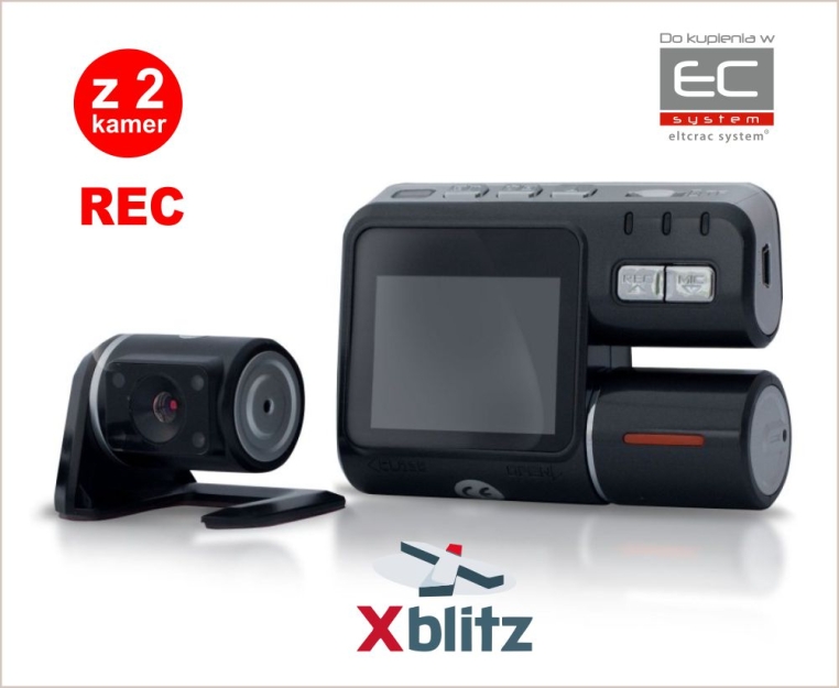 Xblitz DUAL FULL HD – Rejestrator, równoczesne nagrywanie z 2 obracanych kamer samochodowych mocowanych do szyby
