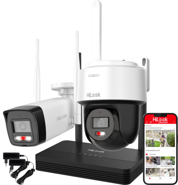 WIFIKIT-BP4-4CH - Zestaw do monitoringu WiFi EasyLink, 2x Kamera 4Mpx, Rejestrator NVS - HiLook by Hikvision | WIFIKIT-BP4-4CH