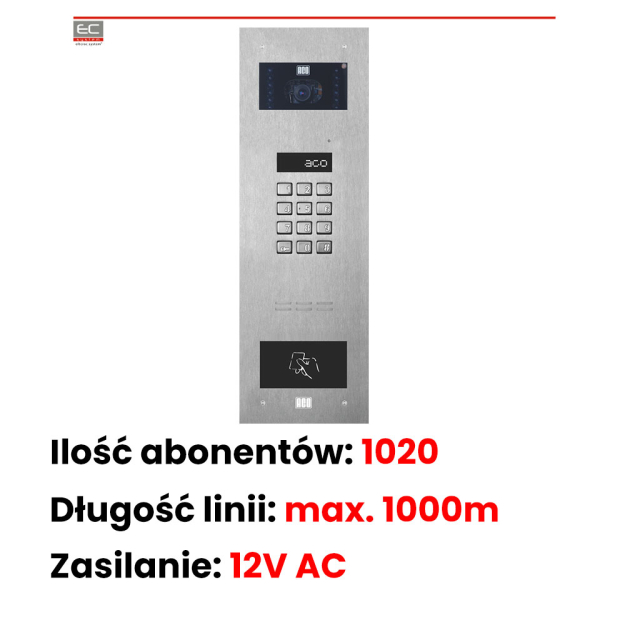 INSPIRO 6+ - Centrala Master, kamera kolorowa 2.8mm, zamek szyfrowy, czytnik zbliżeniowy, 1020 lokali - ACO | INSPIRO 6+