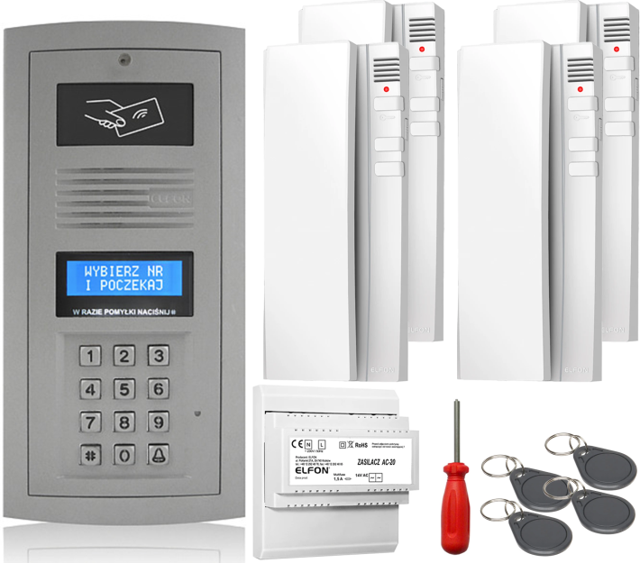 Zestaw domofonowy Elfon OPTIMA OP-255R-P + 4x Unifon OP-U7 - ELFON | OP-255R-P + 4x OP-U7