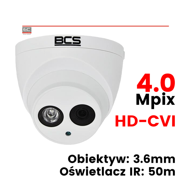 BCS-DMHC2401IR - Kamera kopułkowa, 4 Mpix, HD-CVI, 3.6mm, WDR, IR: 50m, dodatkowe wyjście analogowe CVBS - BCS Line