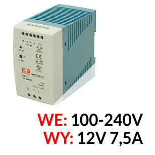 MDR-100-12 - Zasilacz 12V DC / 7,5A na szynę DIN - Mean Well | MDR-100-12