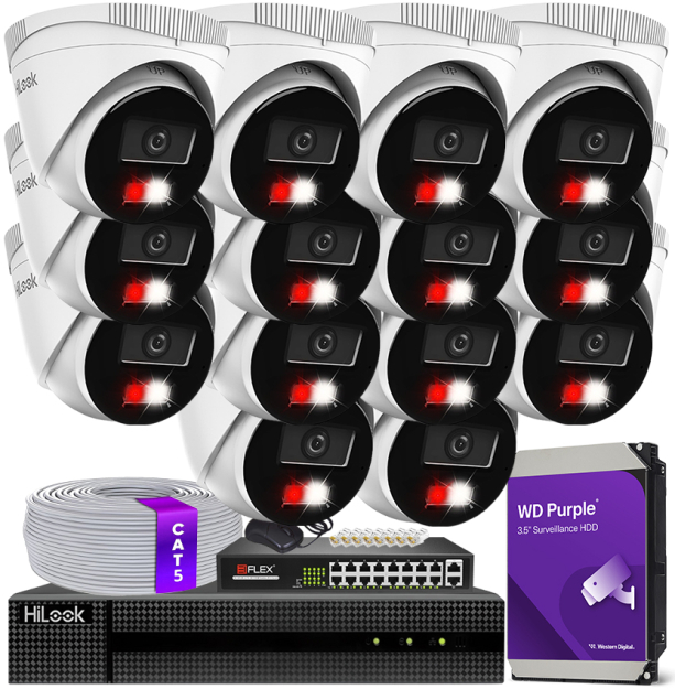 Zestaw do Monitoringu IP 6Mpx, 14 Kamer IPC-T260HA-LU Smart Hybrid Light, PoE - HiLook by Hikvision | IPC-T260HA-LU(x14) POE KIT