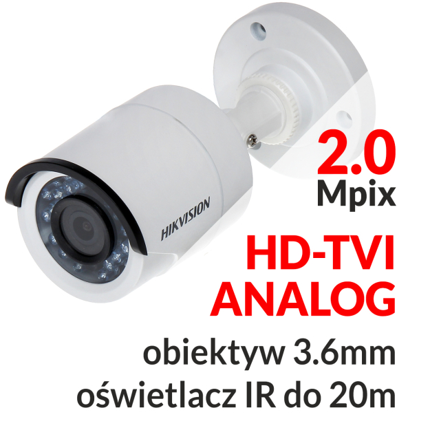 DS-2CE16D5T-IR - Kamera tubowa 2.0 Mpix HD-TVI / ANALOG 3.6mm IR 20m - HIKVISION | DS-2CE16D5T-IR