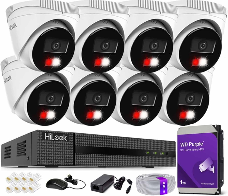 Zestaw do Monitoringu IP 6Mpx, 8 Kamer IPC-T260HA-LU Smart Hybrid Light, PoE - HiLook by Hikvision | IPC-T260HA-LU(x8) POE KIT