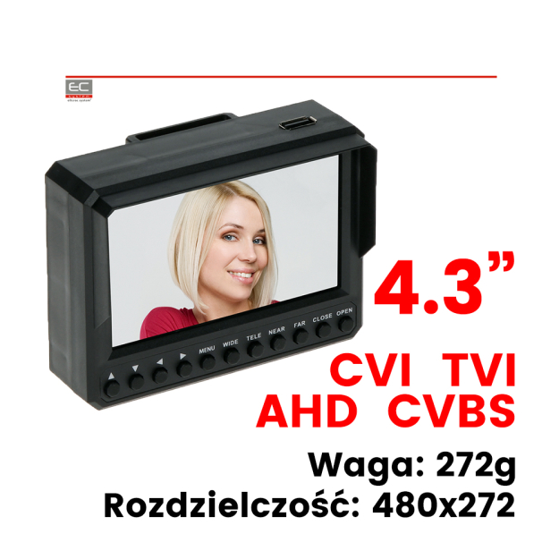 MS-43X - Kolorowy monitor serwisowy, AHD, HD-CVI, HD-TVI, PAL, 4.3