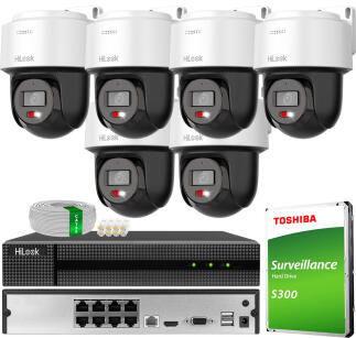 Zestaw do Monitoringu IP 4Mpx, 6 Kamer PTZ-N2C400M-DE Smart Hybrid Light, PoE - HiLook by Hikvision | PTZ-N2C400M-DE(x6) POE KIT