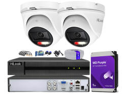 Zestaw do monitoringu TurboHD, 2 kamery Hybrid Light 5Mpx, rejestrator 4ch - HiLook by Hikvision | TVICAM-T5M-20DL + DVR-4CH-4MP