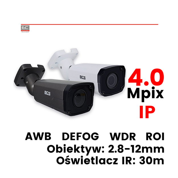 BCS-P-444RSA / BCS-P-444RSA-G - Kamera tubowa, 4Mpix, IP, 2.8-12mm, IR: 30m, WDR, ROI, DEFOG, ICR, IP66, H.265 - BCS POINT