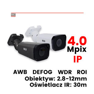 BCS-P-444RSA / BCS-P-444RSA-G - Kamera tubowa, 4Mpix, IP, 2.8-12mm, IR: 30m, WDR, ROI, DEFOG, ICR, IP66, H.265 - BCS POINT