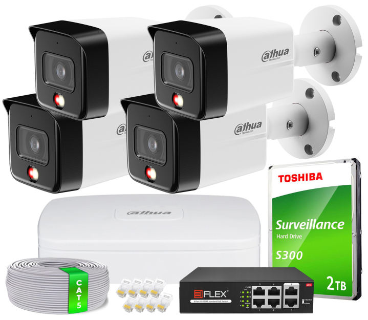 Zestaw do Monitoringu IP 8Mpx, 4 Kamery IPC-HFW1839TC-A-IL, Dual Light, PoE - DAHUA | IPC-HFW1839TC-A-IL(X4) POE KIT