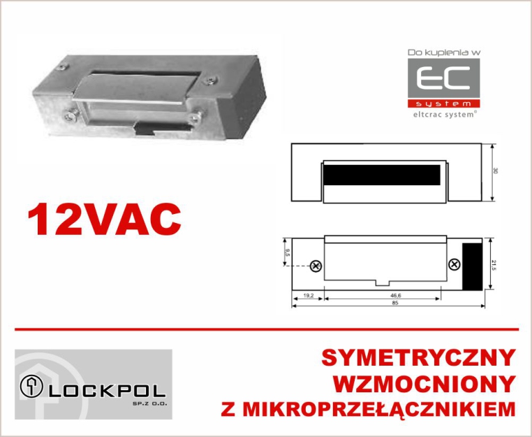 1560-12AC - Elektrozaczep 12VAC symetryczny z czujnikiem, wzmocniony - Lockpol | 1560-12AC