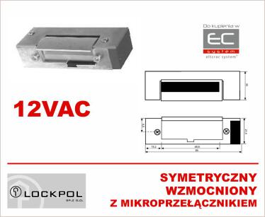 1560-12AC - Elektrozaczep 12VAC symetryczny z czujnikiem, wzmocniony - Lockpol | 1560-12AC