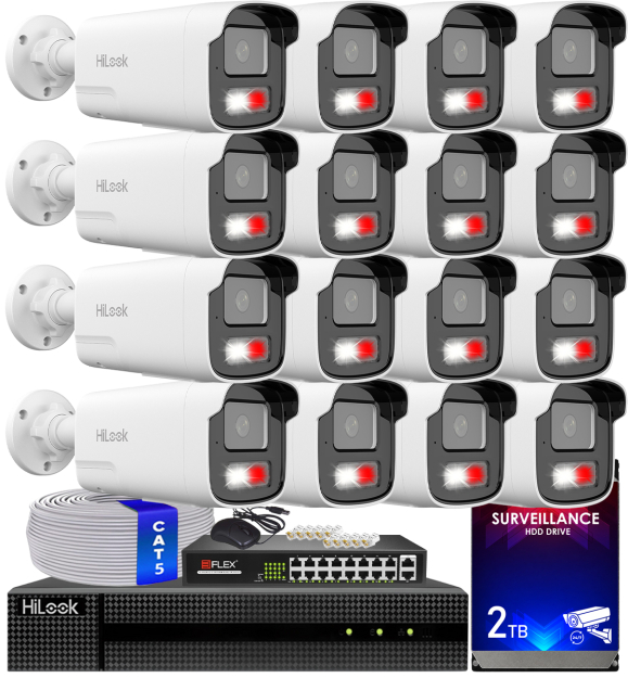 Zestaw do monitoringu IP 8Mpx, 4mm, 16 Kamer IPC-B480HA-LUF/SL Live Guard, PoE  - HiLook by Hikvision | IPC-B480HA-LUF/SL(x16) POE KIT