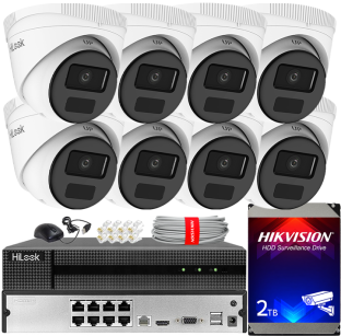 Zestaw do Monitoringu IP 4Mpx, 8 Kamer IPC-T241H-C, PoE, IR20m, IP67 - HiLook by Hikvision | IPC-T241H-C(x8) POE KIT