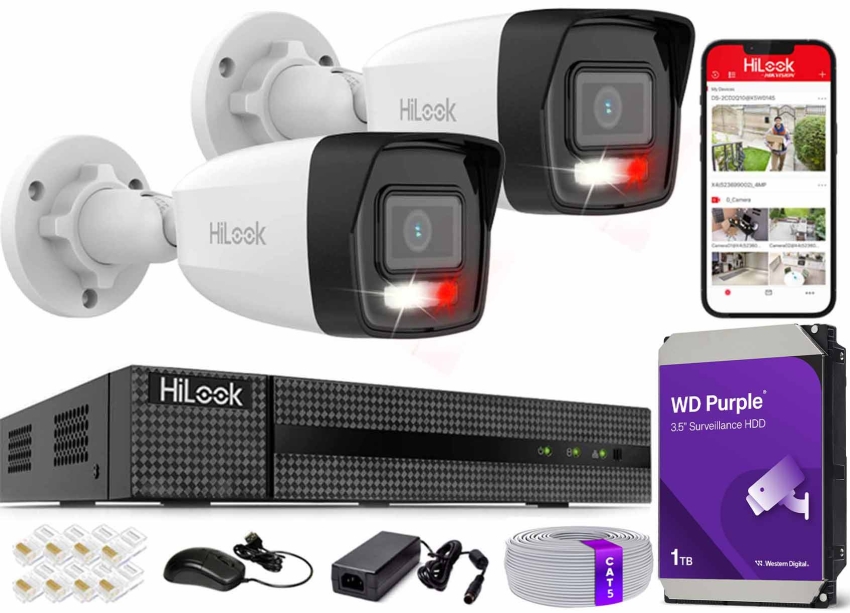 Zestaw do Monitoringu IP 6Mpx, 2 Kamery IPC-B160HA-LU Smart Hybrid Light, PoE - HiLook by Hikvision | IPC-B160HA-LU(x2) POE KIT