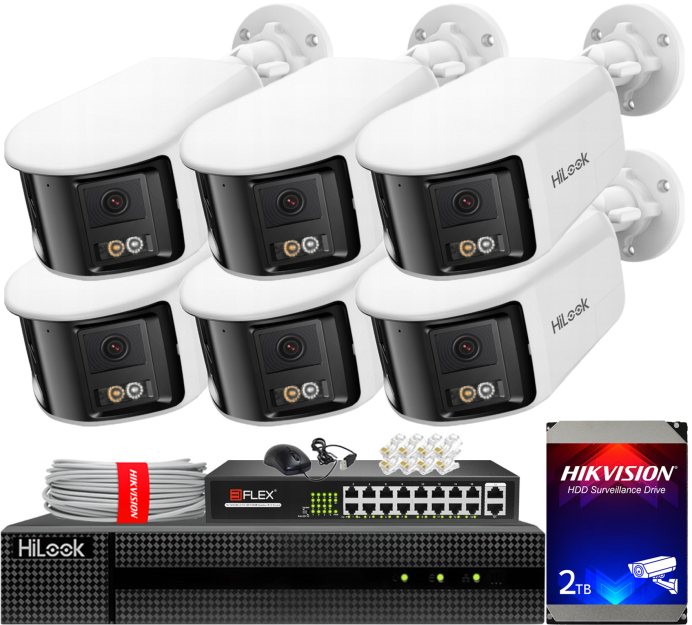 Zestaw do Monitoringu IP 6Mpx, 6 Kamer IPC-B460HAD-LUF/SL Smart Hybrid Light, MD2.0, Live Guard - HiLook by Hikvision | IPC-B460HAD-LUF/SL(x6) POE KIT