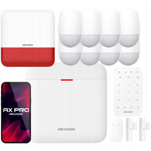 Zestaw alarmowy bezprzewodowy AX PRO, 8x czujka ruchu PIR, syrena, WiFi, GPRS - Hikvision | AX PRO