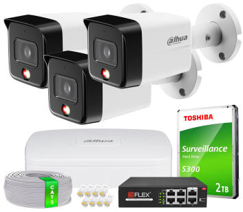 Zestaw do Monitoringu IP 8Mpx, 3 Kamery IPC-HFW1839TC-A-IL, Dual Light, PoE - DAHUA | IPC-HFW1839TC-A-IL(X3) POE KIT