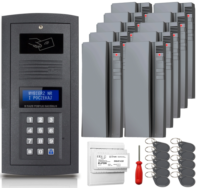 Zestaw domofonowy Elfon OPTIMA OP-255R-G + 10x Unifon OP-U7-S - ELFON | OP-255R-G + 10x OP-U7-S