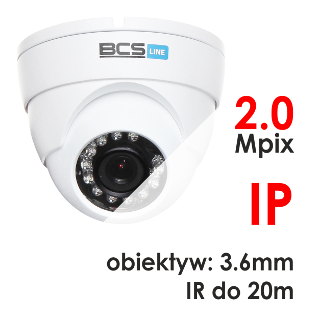 ECO BCS-DMIP1200IR-E - Kamera kopułkowa 2.0 Mpix IP 3.6mm IR 20m - BCS