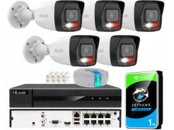 Zestaw do Monitoringu IP 4Mpx 5 Kamer IPCAM-B4-30DL, Hybrid Light, Rejestrator 8ch z PoE, MD 2.0 - HiLook by Hikvision | IPCAM-B4-30DL + NVR-8CH-5MP/8P