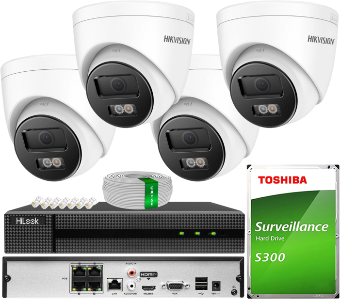 Zestaw do Monitoringu IP 6Mpx, 4 Kamery DS-2CD1361G2-LIU Smart Hybrid Light, PoE - HiLook by Hikvision | DS-2CD1361G2-LIU(x4) POE KIT
