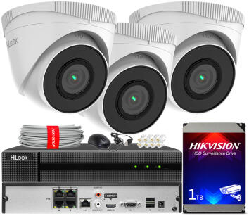 Zestaw do monitoringu IP 5Mpx, 3 Kamery IPC-T250H, PoE, IR30m - HiLook by Hikvision | IPC-T250H(x3) POE KIT