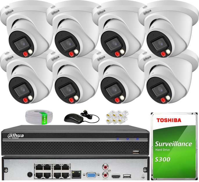 Zestaw do Monitoringu IP 8Mpx, 8 Kamer IPC-HDW2849TM-S-IL, Dual Light, PoE - DAHUA | IPC-HDW2849TM-S-IL(X8) POE KIT