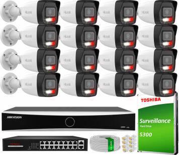 Zestaw do Monitoringu IP 4Mpx, 16 Kamer IPC-B140HA-LU Smart Hybrid Light, Rejestrator DS-7616NXI-K1, 16xPoE - HiLook by Hikvision | IPC-B140HA-LU(x16) POE KIT
