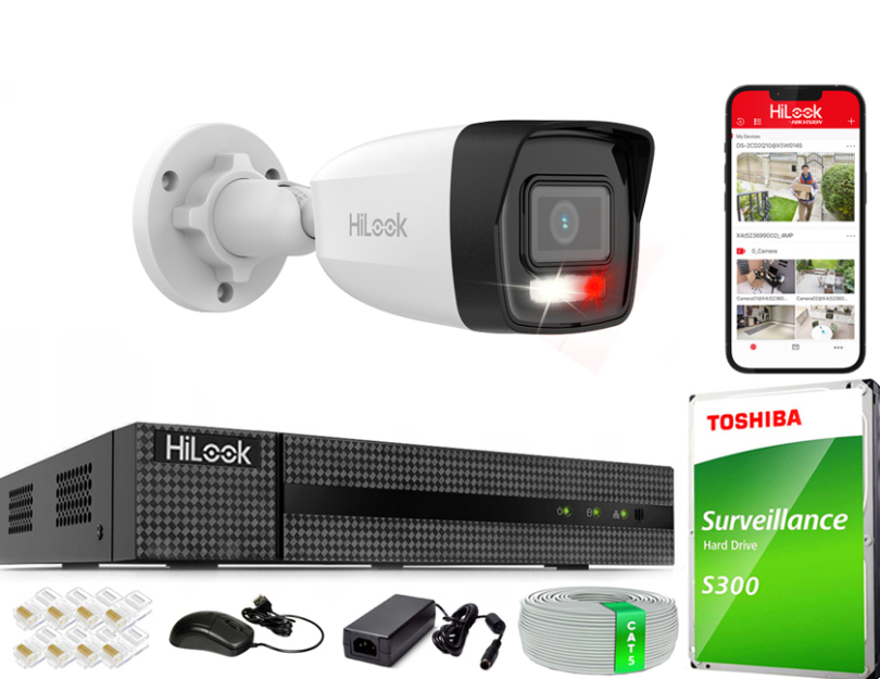 Zestaw do Monitoringu IP 4Mpx, 1 Kamera IPC-B140HA-LU Smart Hybrid Light, PoE - HiLook by Hikvision | IPC-B140HA-LU(x1) POE KIT