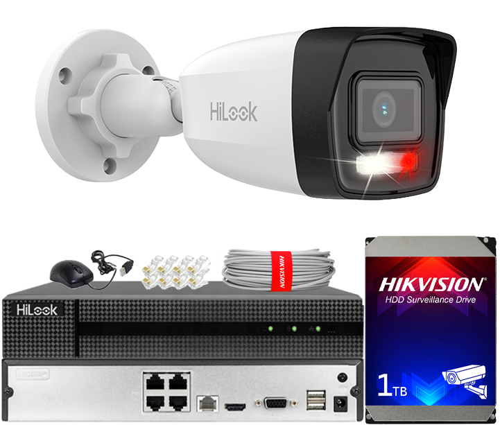 Zestaw do Monitoringu IP 4Mpx, 1 Kamera IPC-B140HA-LU Smart Hybrid Light, PoE - HiLook by Hikvision | IPC-B140HA-LU(x1) POE KIT