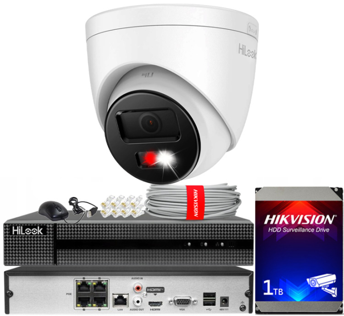 Zestaw do monitoringu IP 8Mpx 4K, 1 Kamera IPC-T280HA-LUF/SL Live Guard, PoE  - HiLook by Hikvision | IPC-T280HA-LUF/SL(x1) POE KIT