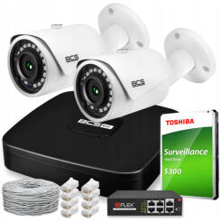 Zestaw do Monitoringu IP 4Mpx, IR30m, 2 Kamery IP BCS-L-TIP14FR3, Rejestrator 8ch, Switch PoE - BCS | BCS-L-TIP14FR3 + BCS-L-SNVR0801