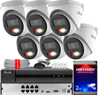 Zestaw do Monitoringu IP 4Mpx, 6 Kamer IPC-T240HA-LUC Smart Hybrid Light, PoE - HiLook by Hikvision | IPC-T240HA-LUC(x6) POE KIT