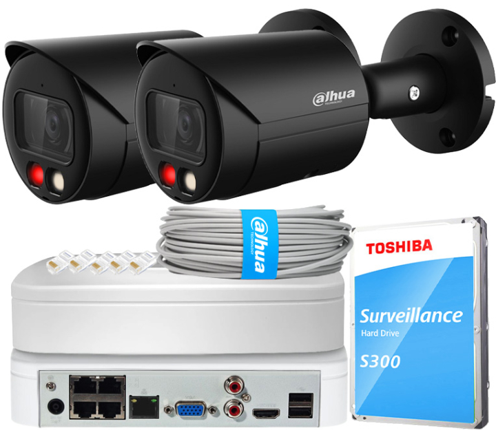 Zestaw do Monitoringu IP 4Mpx, 2 Kamery IPC-HFW2449S-S-IL-0280B BLACK, Dual Light, PoE - DAHUA | IPC-HFW2449S-S-IL-0280B BLACK(X2) POE KIT