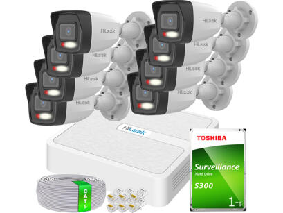 Zestaw do Monitoringu IP Full HD, 8 Kamer IPCAM-B2-30DL, Hybrid Light, Rejestrator 8ch PoE, MD 2.0 - HiLook by Hikvision | 6x IPCAM-B2-30DL- + NVR-8CH-H/8P