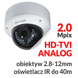 DS-2CE56D5T-AVPIR3 - Kamera kopułkowa 2.0 Mpix HD-TVI / ANALOG 2.8-12mm IR 40m WDR - HIKVISION | DS-2CE56D5T-AVPIR3