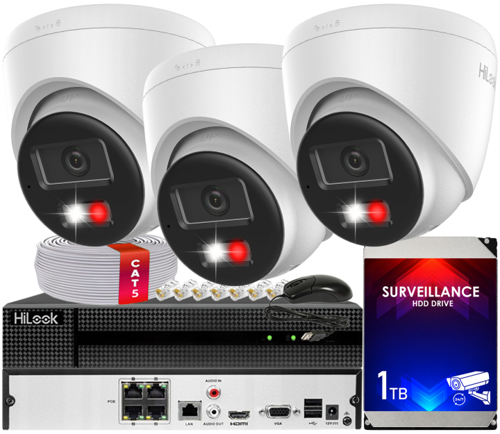 Zestaw do monitoringu IP 6Mpx 3K, 3 Kamery IPC-T260HA-LUF/SL Live Guard, PoE  - HiLook by Hikvision | IPC-T260HA-LUF/SL(x3) POE KIT