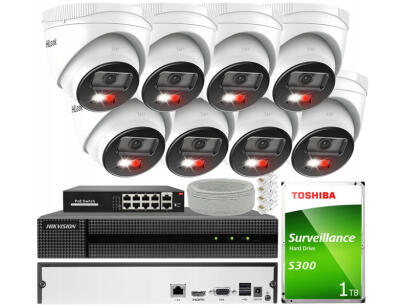 Zestaw do Monitoringu IP 4Mpx 8 Kamer IPCAM-T4-30DL, Hybrid Light, Rejestrator 8ch - HiLook by Hikvision | IPCAM-T4-30DL + HWN-2108MH