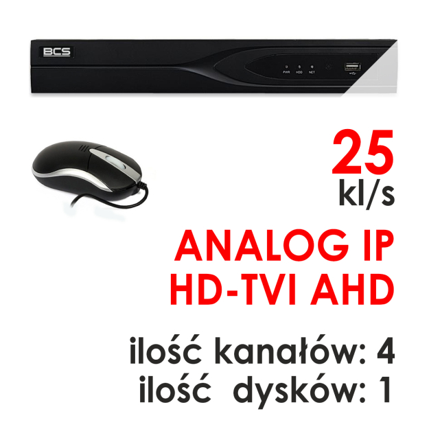 WYCOFANE Z OFERTY - BCS-P-QDVR0401Q - Rejestrator 4-kanałowy 2.0 Mpix HD-TVI / AHD / ANALOG / IP - BCS POINT