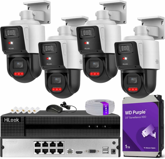 Zestaw do Monitoringu IP 2x 4Mpx, 4 Kamery TandemVu PTZ-D4-PRO, Smart Hybrid Light, PoE - HiLook by Hikvision | PTZ-D4-PRO(x4) POE KIT