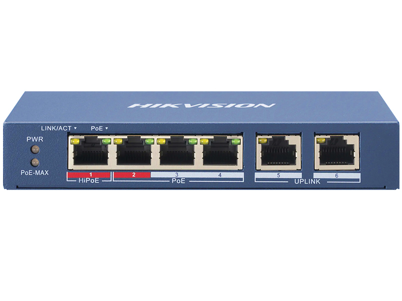 DS-3E0106HP-E - Switch PoE 4+2, 60W, HiPoE - Hikvision | 6954273693343