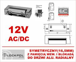1443RF-12AC/DC - Elektrozaczep 12VAC/DC symetryczny z pamięcią wew. i blokadą, radialny, do drzwi aluminiowych - Lockpol | 1443RF-12AC/DC