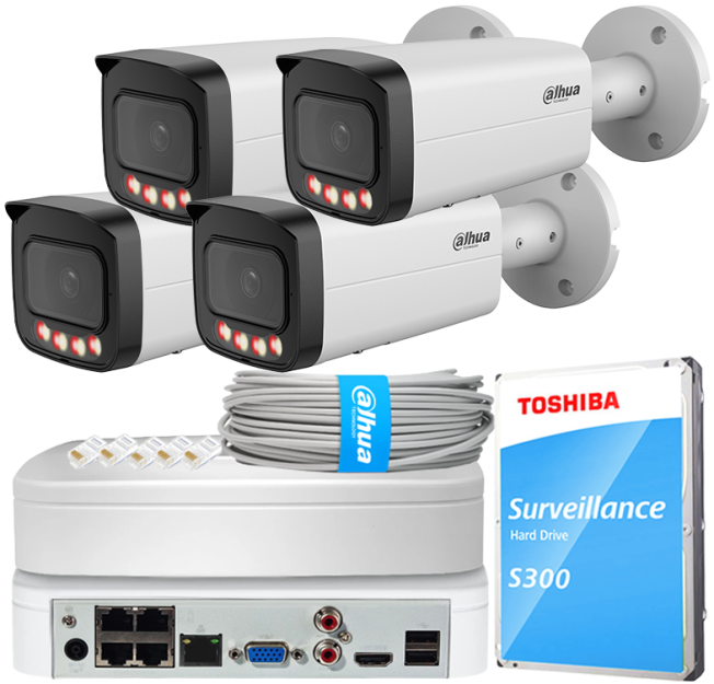 Zestaw do Monitoringu IP 12Mpx, 4 Kamery IPC-HFW21249TP-AS-IL-0280B, Dual Light, PoE - DAHUA | IPC-HFW21249TP-AS-IL-0280B(X4) POE KIT