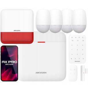 Zestaw alarmowy bezprzewodowy AX PRO, 4x czujka ruchu PIR, syrena, WiFi, GPRS - Hikvision | AX PRO