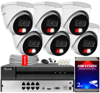 Zestaw do Monitoringu IP 4Mpx, 6 Kamer IPC-T240HA-LU Smart Hybrid Light, PoE - HiLook by Hikvision | IPC-T240HA-LU(x6) POE KIT