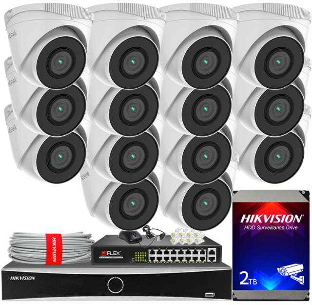 Zestaw do monitoringu IP 5Mpx, 14 Kamer IPC-T250H, PoE, IR30m - HiLook by Hikvision | IPC-T250H(x14) POE KIT